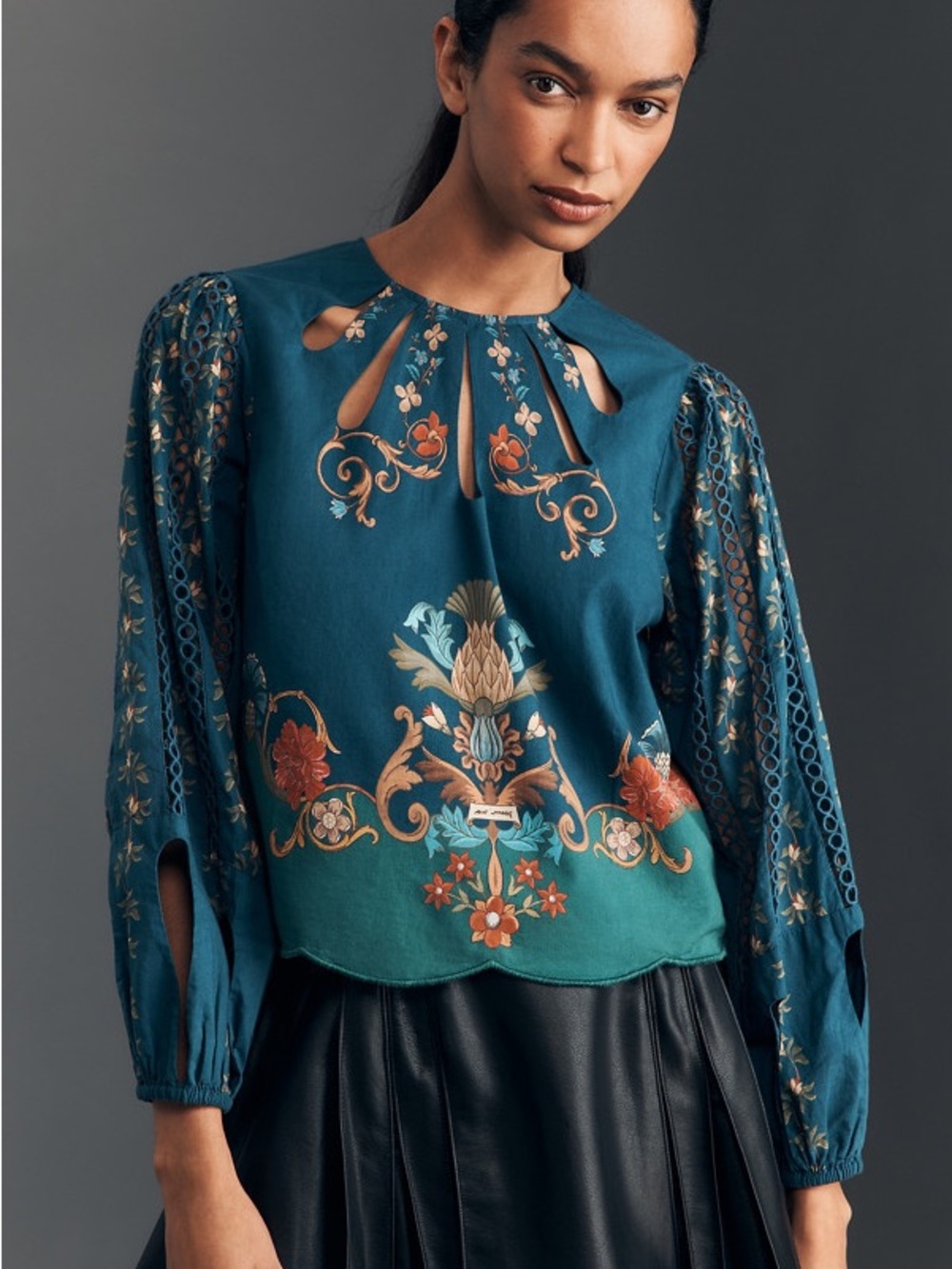Farm Rio Long Sleeve Cut Out Blouse